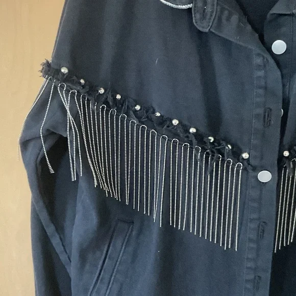 Black crystal fringe Jean jacket - Picture 4 of 7